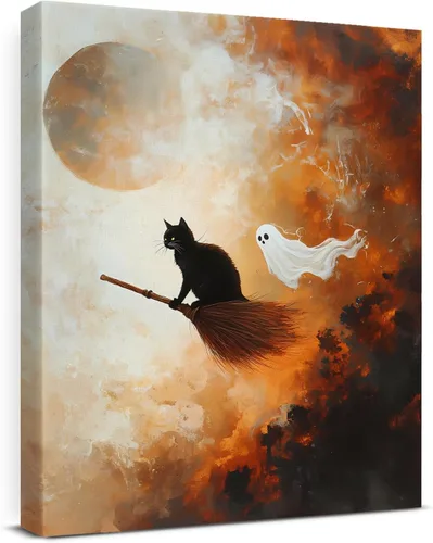 Miniatura 22 de QPVXSST Arte de Pared Interesante de Fantasma de Halloween para Baño, Póster Impreso en Lienzo de Estilo Gótico, Decoración de Baño con Diseño