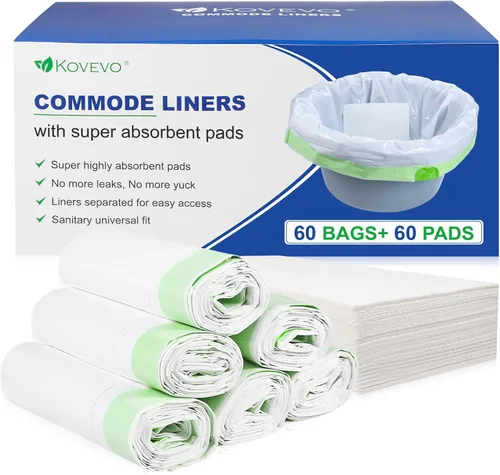 Kovevo Paquete de 60 Forros para Inodoro Portátil con Almohadillas Absorbentes, 60 Forros para Inodoro Portátil de Cabecera y 60 Almohadillas para
