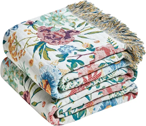 Miniatura 14 de Manta Decorativa Bohemia - Mantas Decorativas de Algodón 100% Suave y Transpirable, 50"x60" Colcha de Algodón Muselina Ligera de 4 Capas, Estampado
