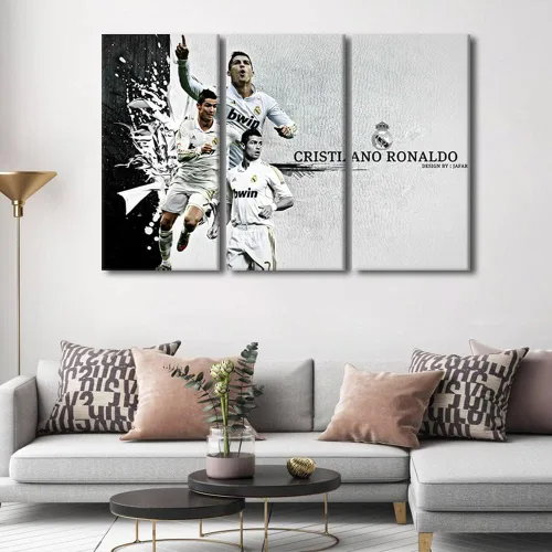 Miniatura 3 de TISHIRON CR7 - Póster de Cristiano Ronaldo de 3 piezas, lienzo para pared, cuadros de superestrella de fútbol, arte de pared grande envuelto