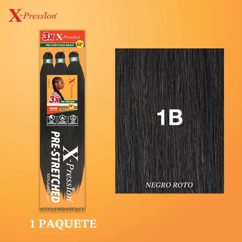 Miniatura 2 de Sensationnel X-Pression - Trenzas prestiradas, 3 unidades, 58 pulgadas, paquete de 1 unidad, 1B