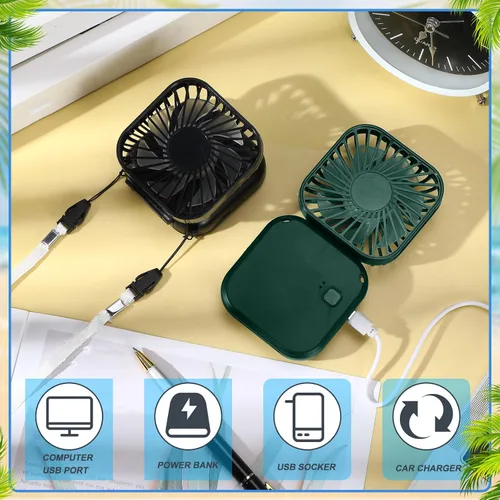 Miniatura 5 de Hortsun 6 piezas de collar portátil a granel, mini ventilador de mano personal recargable por USB, pequeños regalos de refrigeración plegables