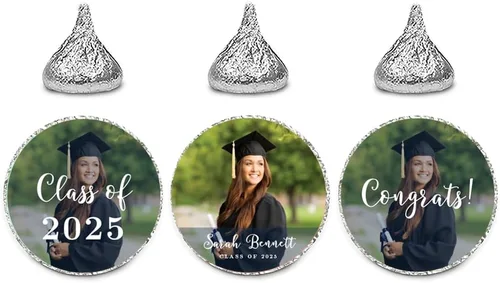 Miniatura 18 de Andaz Press Colección de graduación personalizada con fotos, etiquetas de gota de chocolate para besos, paquete de 216, imagen personalizada