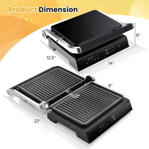 Miniatura 8 de COSTWAY Parrilla eléctrica de prensa Panini, sandwichera gourmet de 1200 W con platos antiadherentes de doble cara y bandeja de goteo extraíble