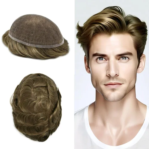 Miniatura 58 de Toupee For Men Real Human Hair System Mens Hair Piece Breathable Mens Toupee Durable Men Hairpiece 6X8#1 Jet Black 80% Density