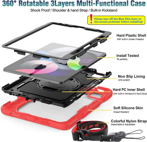 Miniatura 7 de SEYMAC stock Funda para iPad Air 5ª/4ª Generación/Pro 11 (4ª/3ª/2ª) con Protector de Pantalla Soporte para Bolígrafo, Correa de Mano Giratoria