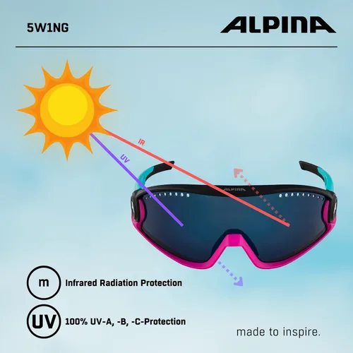 Miniatura 7 de ALPINA Gafas de sol deportivas con 100% protección UV para hombres y mujeres, para ciclismo, correr, protección lateral extraíble, 5W1NG