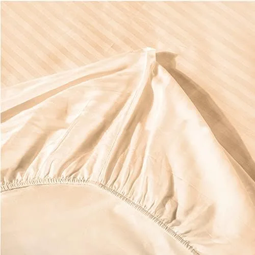 Miniatura 3 de Lasin Bedding Lujosa sábana bajera de 100% algodón, a rayas, 53.9 x 74.8 x 11.8 in a rayas de melocotón
