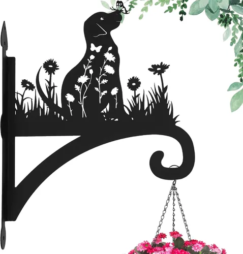 Miniatura 13 de Soporte para plantas colgantes de hierro resistente, silueta ornamental de gnomo, colgadores de plantas colgantes para exteriores, 12 pulgadas, Gnome