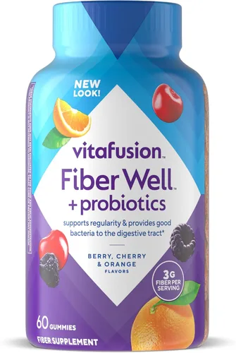Vitafusion Fiber Well - Gomitas probióticas | 0.11 onzas de fibra | 60 vitaminas gomosas para adultos para mujeres y hombres | Plus prebióticos |