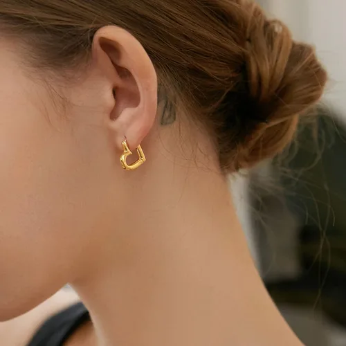 Miniatura 2 de THOKUNA Aretes de aro chapados en oro de 18 quilates gruesos y gruesos para mujer