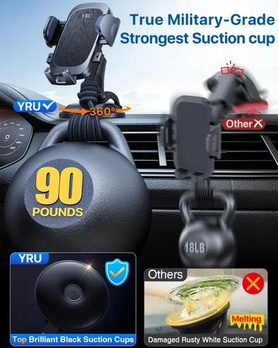 Miniatura 3 de [Antivibración de grado militar y succión giratoria de 360°] Soporte de montaje para teléfono de coche mejorado 2026 【90+ libras el más seguro