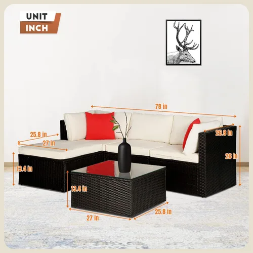 Miniatura 2 de Juego de muebles de patio de 5 piezas, muebles de exterior, sofá de patio de mimbre, sofá seccional modular, juego de conversación al aire libre