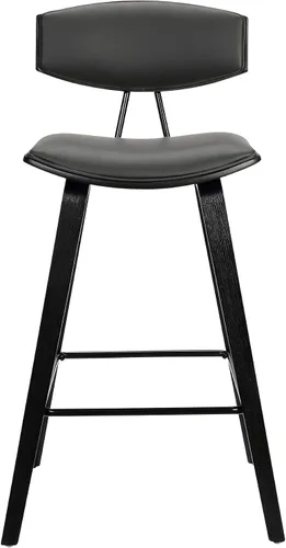 Miniatura 7 de Armen Living Fox - Taburete de bar moderno de mediados de siglo de piel sintética gris y madera negra de 25.5 pulgadas Piel sintética gris/negro