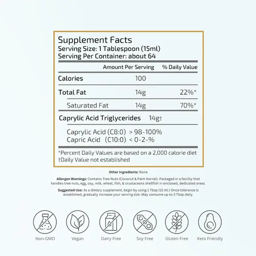 Miniatura 2 de VTC VitaTradingCo. Aceite C8 MCT 100% puro Ácido caprílico destilado 3X Grasa saludable para energía limpia De origen sostenible Sin OMG
