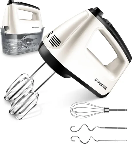 SHARDOR Batidora de mano eléctrica, 6 velocidades y turbo, mezclador eléctrico de mano, estuche de almacenamiento a presión, 5 accesorios de acero