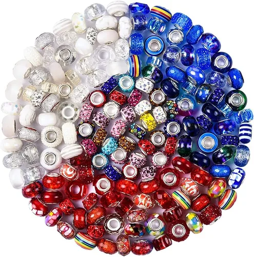 Miniatura 7 de Aipridy Surtido de Cuentas Europeas de Agujero Grande Cuentas Espaciadoras Cuentas de Strass para Manualidades para Pulseras de Dijes DIY