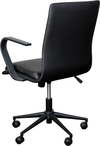 Miniatura 7 de Flash Furniture James Silla de oficina ejecutiva de diseño con respaldo medio, tapicería LeatherSoft negra, base y brazos negros, asiento giratorio