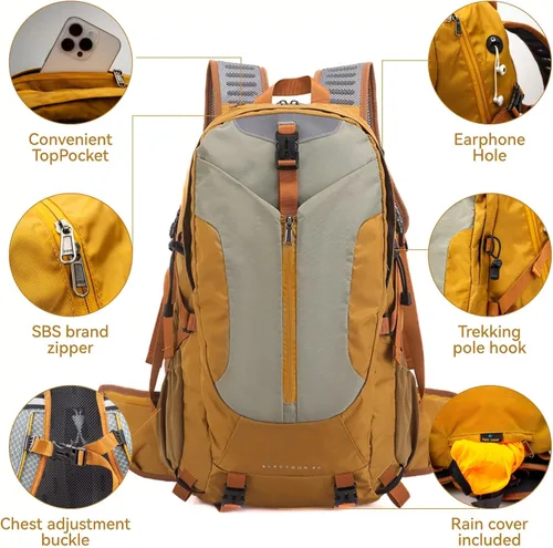 Miniatura 3 de Mochila de senderismo de 40 litros, mochila de senderismo impermeable con cubierta para lluvia, bolsa de camping grande para deportes al aire libre