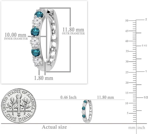 Miniatura 4 de Dazzlingrock Collection Alternate Round Gemstone & Diamond Huggies Hoop Hinged Post Earrings for Women in Gold