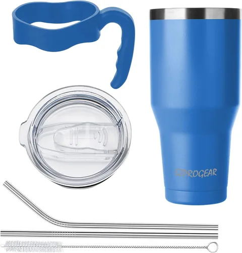 Miniatura 2 de Ezprogear Vaso de acero inoxidable de 40 onzas con aislamiento de doble pared con asa y tapa (azul)