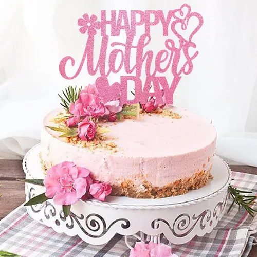 Miniatura 7 de Rsstarxi 1 paquete de decoración para pastel con flores de purpurina con doble corazón Love Mom Best Mom Best Mom Cake Pick Decoraciones para feliz