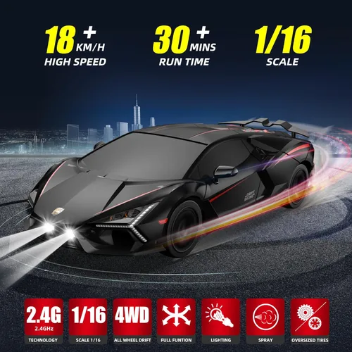 Miniatura 2 de Coche de deriva a control remoto, auto RC a la deriva de 2.4 GHz 1/16, autos de control remoto 4WD de alta velocidad, vehículos de carreras de Negro