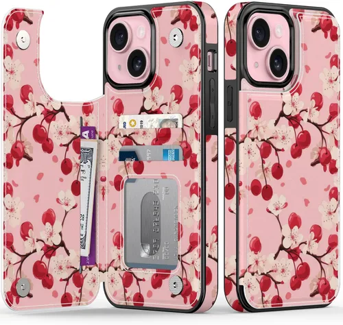 Miniatura 52 de FUNMIKO Funda tipo cartera para iPhone 13 con tarjetero, bloqueo RFID, protección de grado militar y obras de arte impresas con rayos UV, cierre