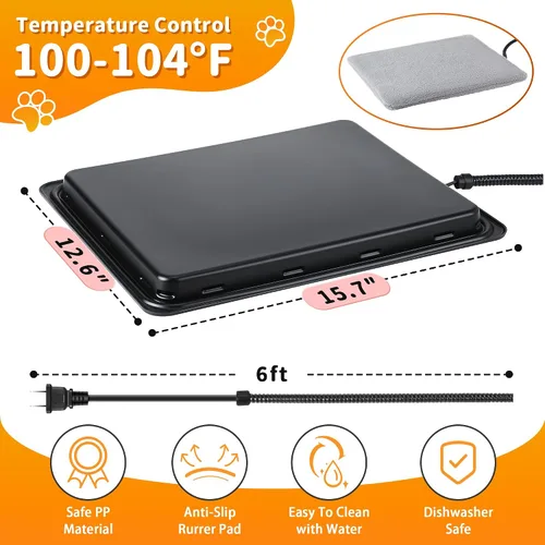 Miniatura 2 de Almohadilla térmica para mascotas al aire libre con termostato, 30 W, 15.7 x 12.6 pulgadas, para interiores y exteriores, tapete térmico para gatos