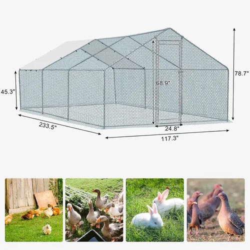 Miniatura 5 de VINGLI Gallinero grande de metal para pollos, gallinero con cubierta impermeable anti-UV, corral de pollo de alta resistencia con bloqueo de Negro