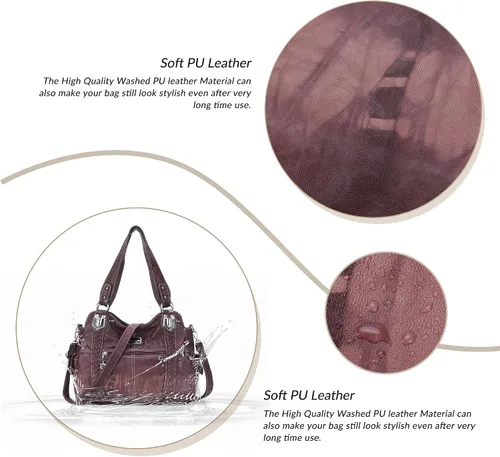 Miniatura 39 de Angel Barcelo - Bolsa de hombro amplia para mujer, diseño Hobo, cuero lavado