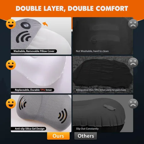 Miniatura 4 de Hikenture Almohada de camping con funda extraíble, almohada inflable ultraligera para dormir, almohadas inflables, almohada de senderismo portátil