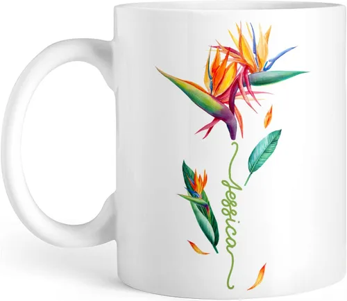 Miniatura 9 de CUBICER Tazas de café personalizadas, flor de hibisco, nombre personalizado, tazas de cerámica blanca, taza de viaje grande, vaso de bebida, regalo