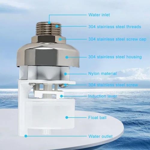 Miniatura 3 de Paquete de 2 válvulas de flotador de agua, válvula de flotador de acero inoxidable de 1/2 a 3/4 pulgadas totalmente automática de control de nivel