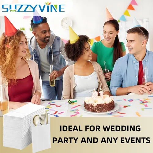 Miniatura 7 de Servilletas desechables con bolsillo integrado para cubiertos, servilletas tipo tela para bodas, fiestas, elegantes servilletas grandes de lino, 100