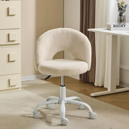 Miniatura 14 de VINGLI Silla de tocador pequeña con ruedas para niñas. Bonita silla de escritorio de oficina moderna de altura ajustable sin brazos. Silla giratoria