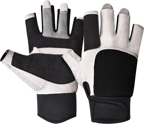 Miniatura 13 de ChinFun Guantes de vela unisex acolchados con palma sin dedos, guantes de kayak, perfectos para remo, canoa para hombres, mujeres y jóvenes A-azul