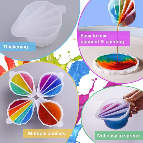 Miniatura 3 de LET'S RESIN Vasos Divisores de Silicona, 4 Piezas de Tazas de Mezcla de Resina Engrosadas y Reutilizables con 2-5 Canales, Divisores de Suministros