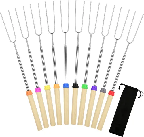 Miniatura 9 de 6 paquetes de pinchos para s'mores, 81 centímetros de pinchos para malvaviscos para fogata, pinchos extensibles para asar con bolsa, tenedor