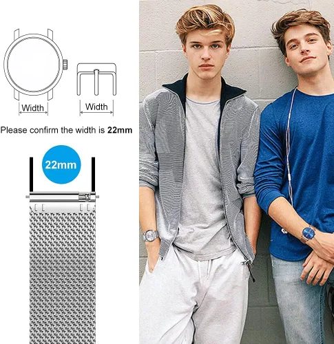 Miniatura 2 de Correas de reloj de 0.866 in compatibles con Fossil Gen 6/5/4, pulsera de metal sólido y correa de bucle milanesa tejida de malla