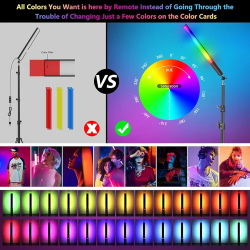 Miniatura 4 de Paquete de 2 varitas de luz LED RGB, kits de iluminación de estudio de fotografía con trípode y control remoto, varita de luz regulable