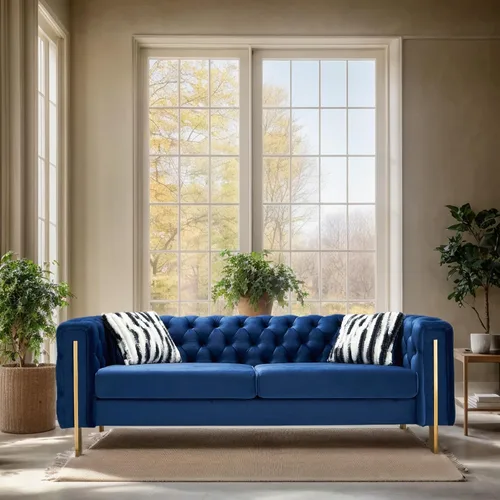 Miniatura 8 de KEIKI Sofá Chesterfield de terciopelo con botones capitoné de 87 pulgadas con cojines de espuma de alta densidad, moderno sofá de 3 plazas con Negro