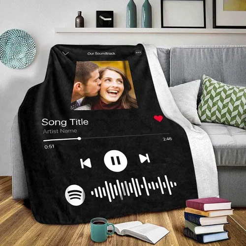 Manta personalizada con escaneo de imágenes, código de Spotify, foto negra, manta de forro polar personalizada, manta suave para cuna, manta con