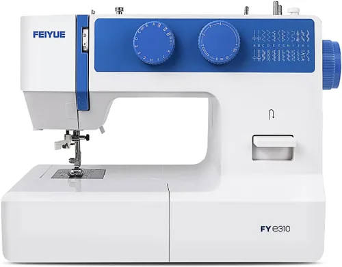 FEIYUE FYe310 Máquina de coser de tamaño completo con pedal de pie, resistente y portátil, potente servomotor, 25 puntadas integradas, 6 bobinas y 5