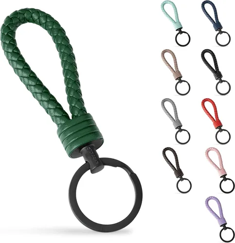 Miniatura 18 de SERASAR Leather Keychain [Strong] - with Additional Stainless Steel Key Ring for Small Keys - with Gift Box Rojo
