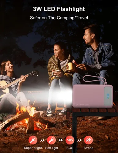 Miniatura 7 de Cargador portátil, 27000 mAh 22.5 W, cargador de batería de carga rápida con cable integrado, batería USB C con pantalla LED y luz flash, cargador