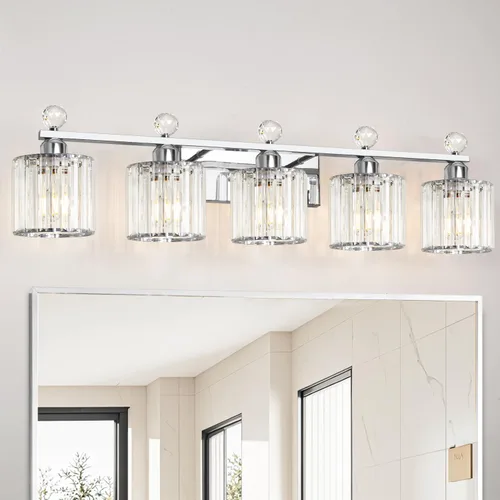 Miniatura 28 de Lxybcce Moderna lámpara de tocador de baño de cristal, 14 pulgadas, 2 luces, accesorios de luz negra sobre el espejo, fácil instalación e