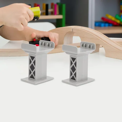 Miniatura 9 de jojofuny 6 soportes para puente de tren de madera, accesorios para pistas de tren, muelles de puente que mejoran la estabilidad y el juego creativo
