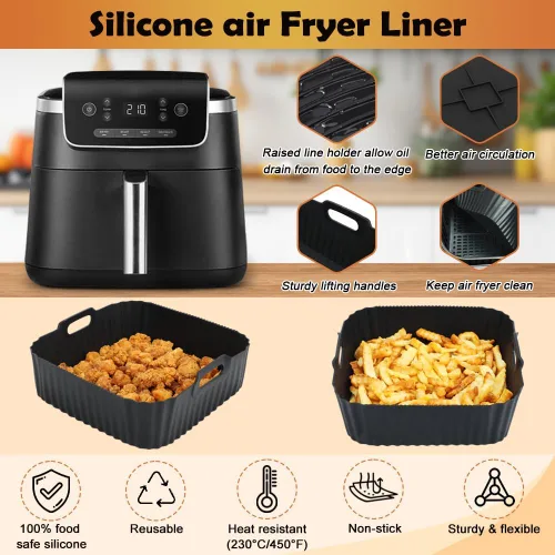 Miniatura 3 de BYKITCHEN Forros de silicona para freidora de aire para Ninja Air Fryer Pro 5 QT AF141, Ninja AG301, Cosori 5QT/6QT y otros de 4.5-6.5 QT, forros