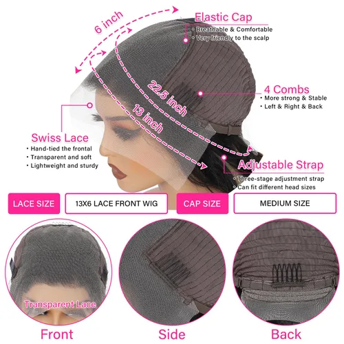 Miniatura 2 de Peluca de Cabello Humano con Encaje Frontal de 34 Pulgadas 1B/27 Balayage Highlight, Pre Depilada 13x6 Encaje HD Ombré Ondulada Corporal 180%